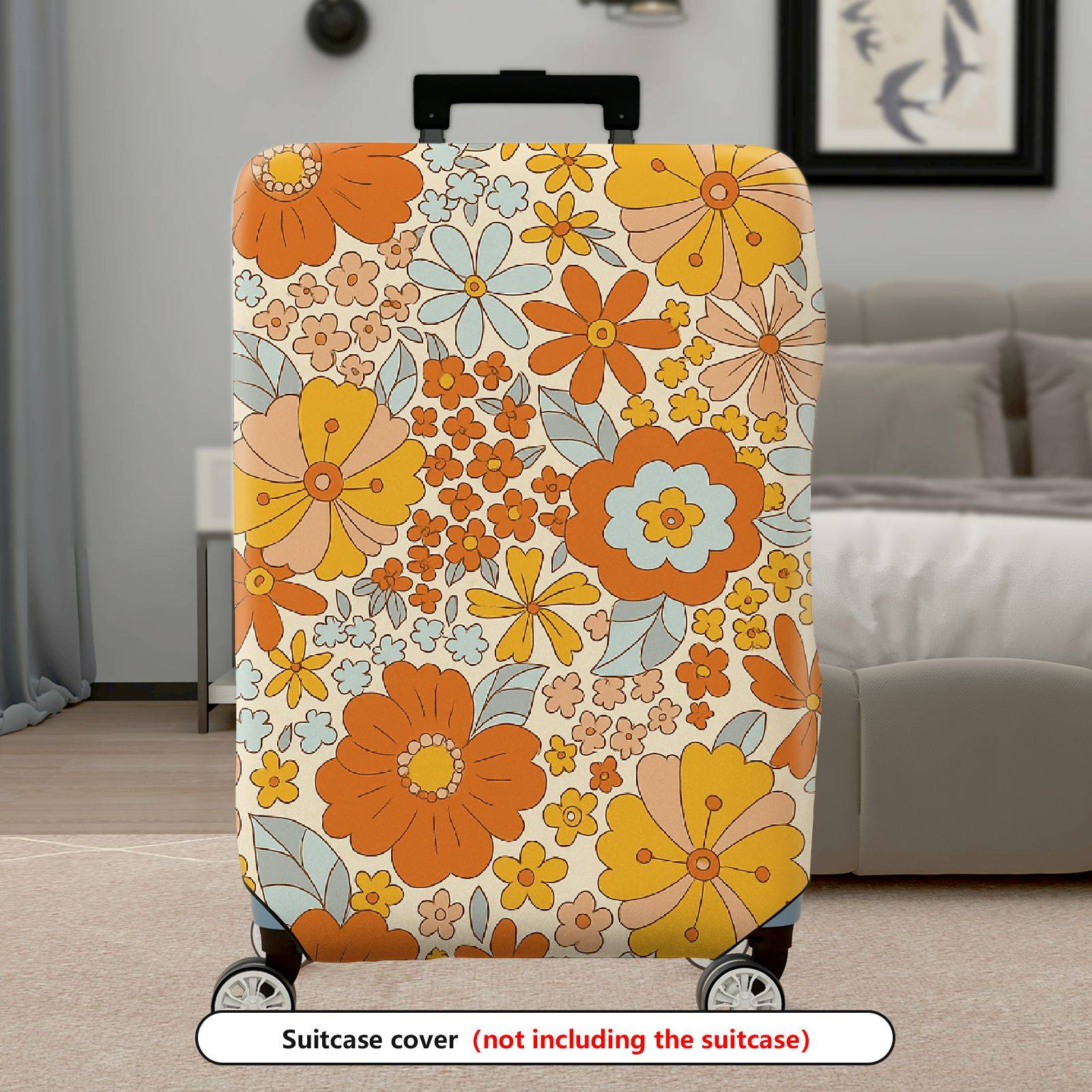 1-Piece Retro Floral Pattern Vibrant Colorful Decorative Travel Essentials  Suitcase Luggage Cover, Stretch Protective Sleeve