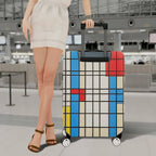 1-Piece Geometric Colorful Retro Modern Artistic Chic  Suitcase Luggage Cover, Stretch Protective Sleeve