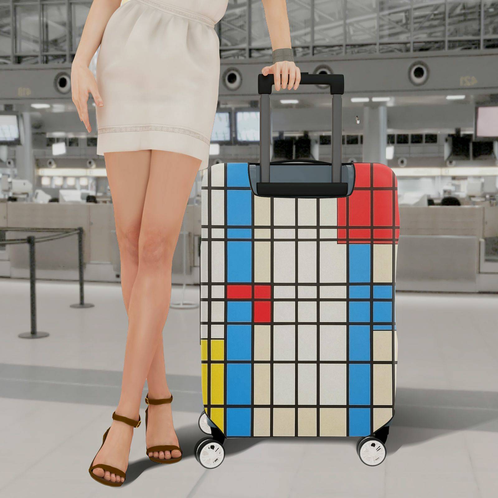 1-Piece Geometric Colorful Retro Modern Artistic Chic  Suitcase Luggage Cover, Stretch Protective Sleeve