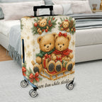 1-Piece Christmas Teddy Bear Snow Winter Holiday  Suitcase Luggage Cover, Stretch Protective Sleeve
