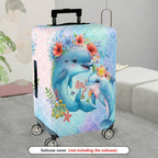 1-Piece Dolphin Floral Watercolor Ocean Mermaid Pattern  Suitcase Luggage Cover, Stretch Protective Sleeve