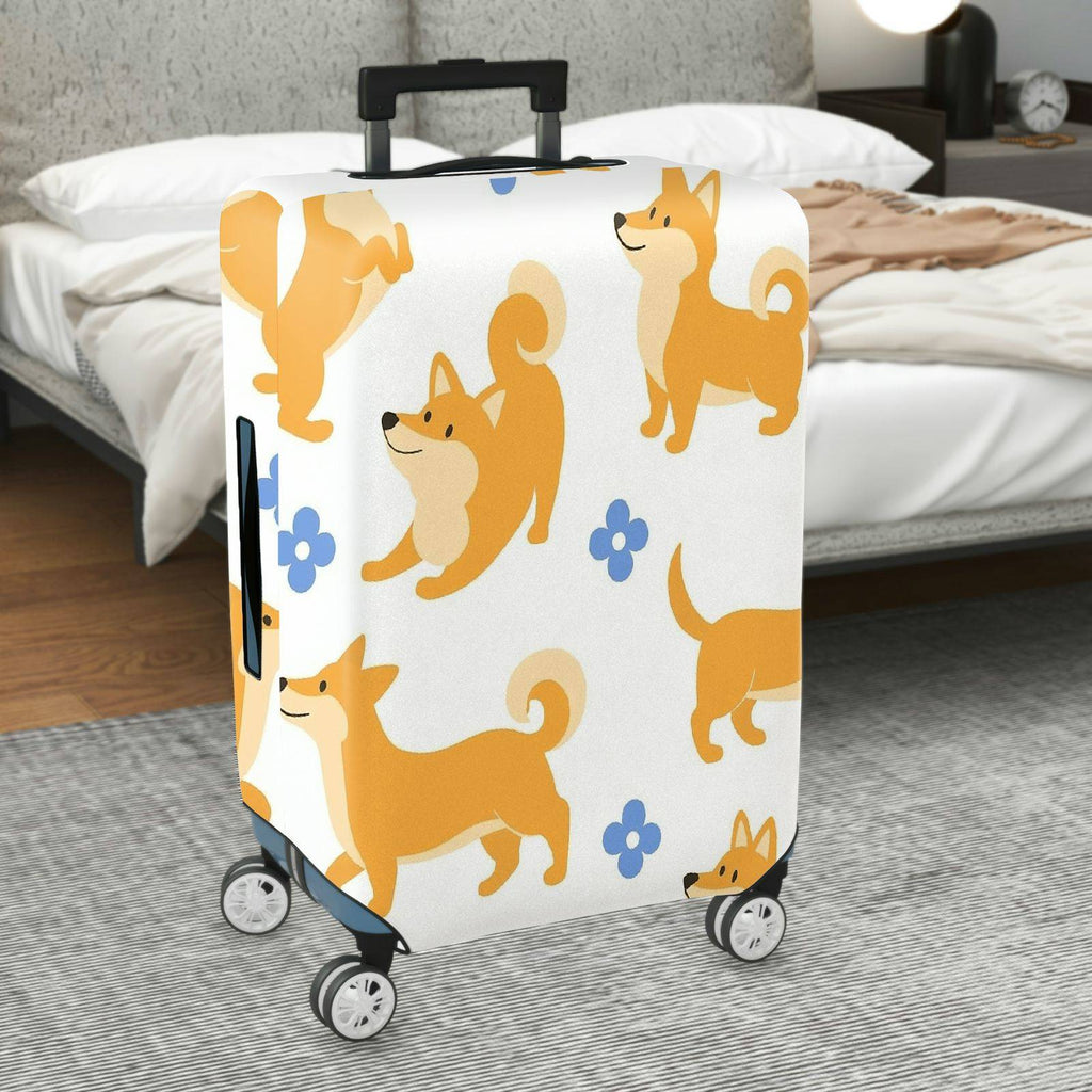 1-Piece Cute Dog Floral  Fun Colorful Whimsical  Suitcase Luggage Cover, Stretch Protective Sleeve