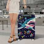1-Piece Geometric Colorful Shark Ocean Fish Underwater  Suitcase Luggage Cover, Stretch Protective Sleeve