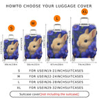 1-Piece Bunny Floral Blue Nature Cute Adorable  Suitcase Luggage Cover, Stretch Protective Sleeve