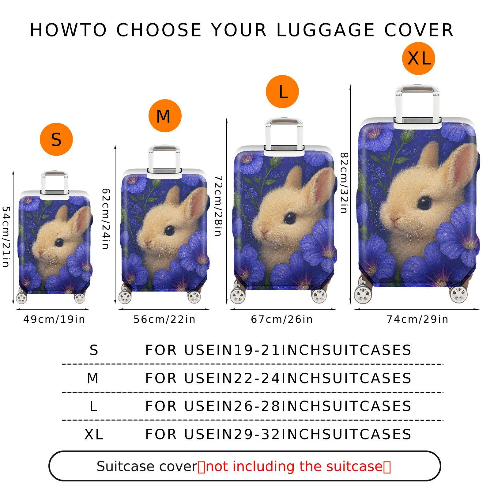 1-Piece Bunny Floral Blue Nature Cute Adorable  Suitcase Luggage Cover, Stretch Protective Sleeve