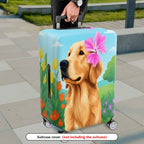 1-Piece Dog Flower Garden Nature Cute Artistic  Suitcase Luggage Cover, Stretch Protective Sleeve