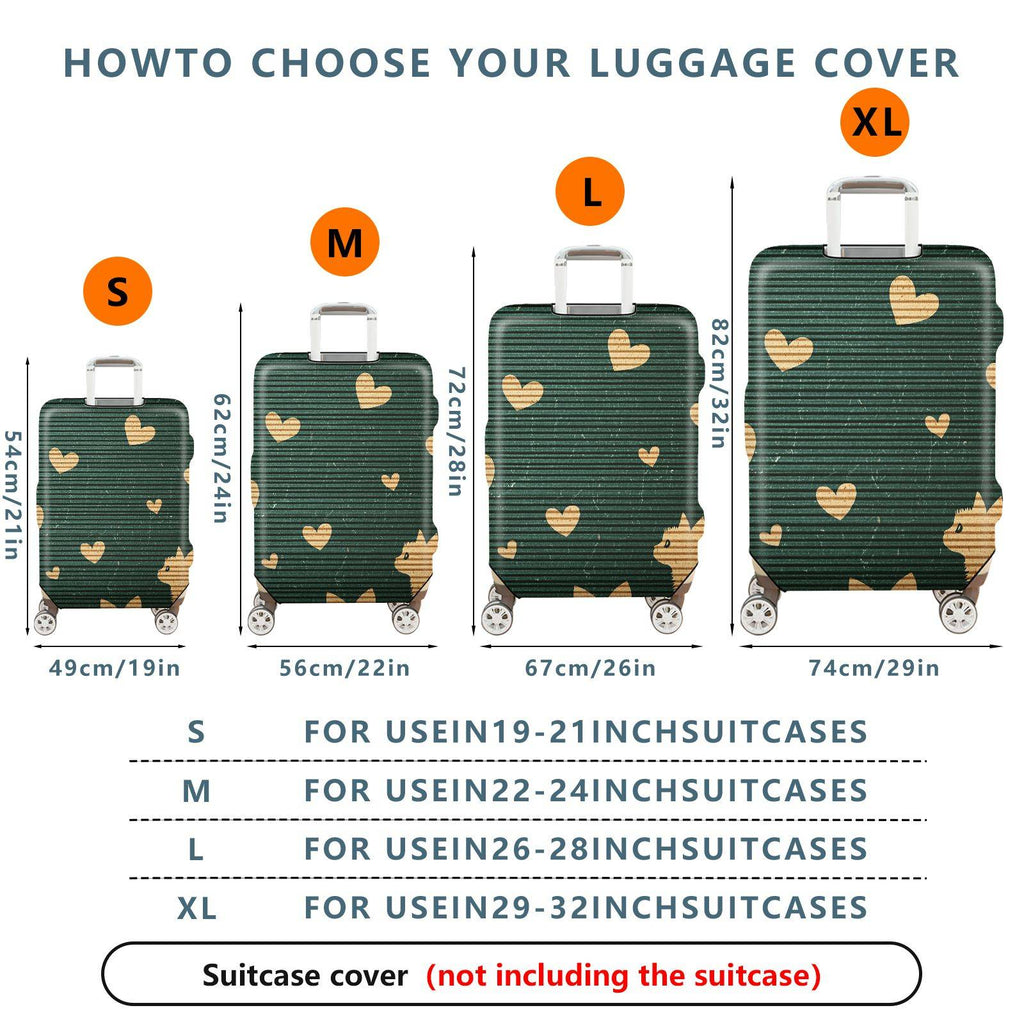 1-Piece Green Striped Heart Cat Fun Cute  Suitcase Luggage Cover, Stretch Protective Sleeve