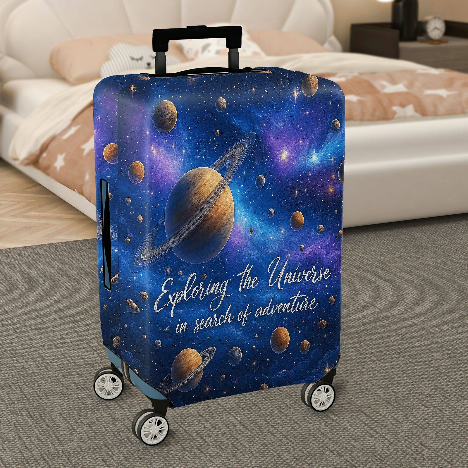1-Piece Cosmic Galaxy Star Planet Universe Adventure  Suitcase Luggage Cover, Stretch Protective Sleeve