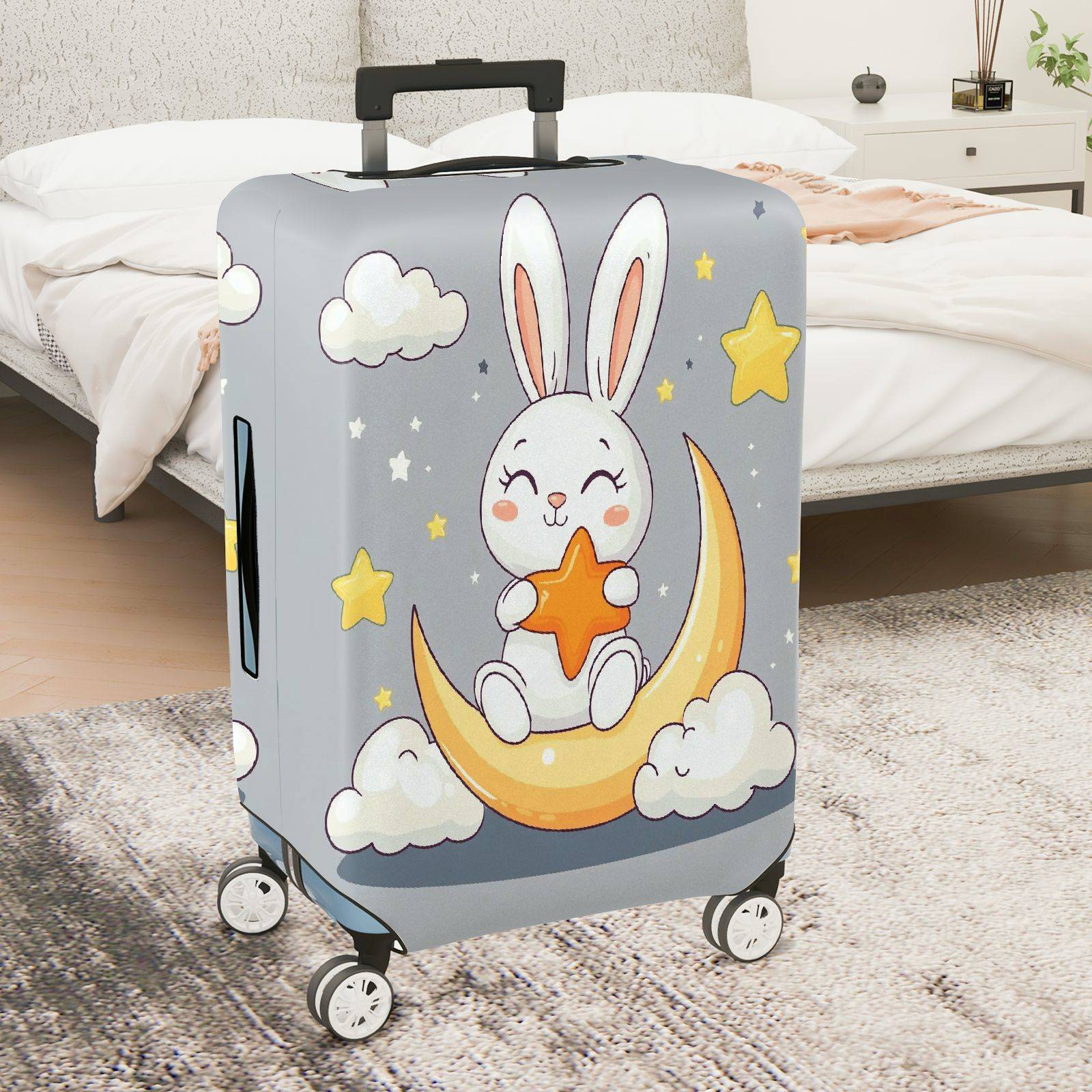 1-Piece Rabbit Moon Star Cloud Cute Soft Dreamy  Suitcase Luggage Cover, Stretch Protective Sleeve