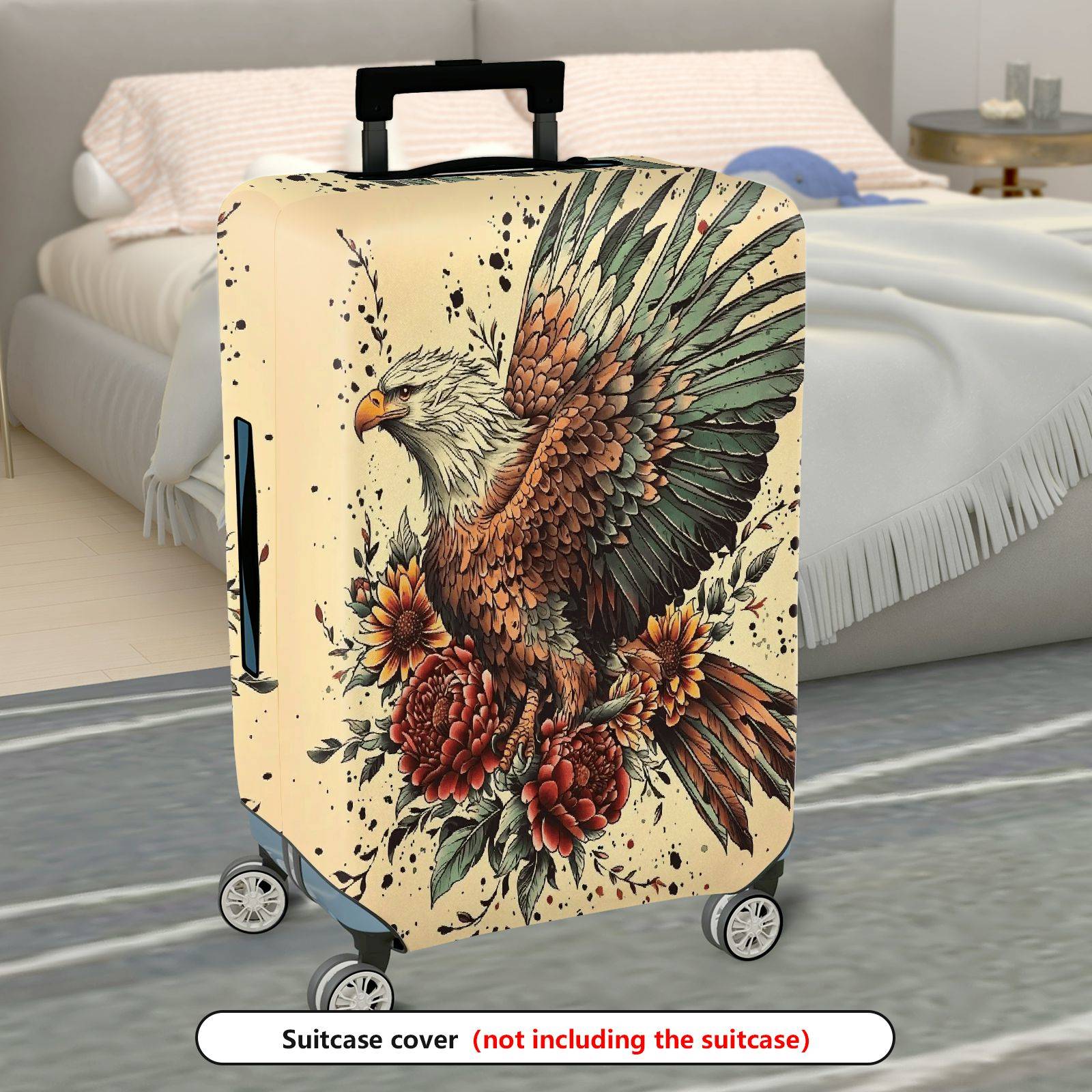 1-Piece Eagle Floral Vintage Artistic Nature Wildlife  Suitcase Luggage Cover, Stretch Protective Sleeve
