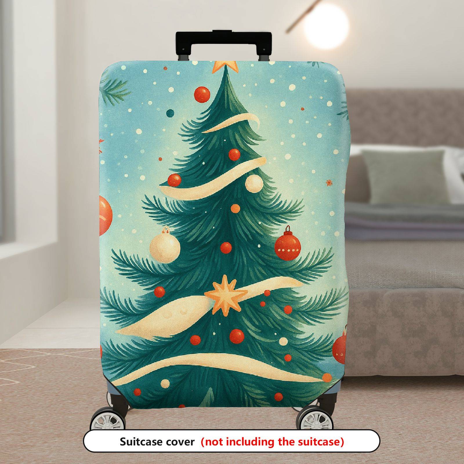 1-Piece Christmas Tree Ornament Snowflake Ribbon Holiday  Suitcase Luggage Cover, Stretch Protective Sleeve