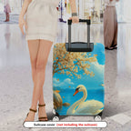 1-Piece Swan Scenic Floral Nature Blue Artistic  Suitcase Luggage Cover, Stretch Protective Sleeve