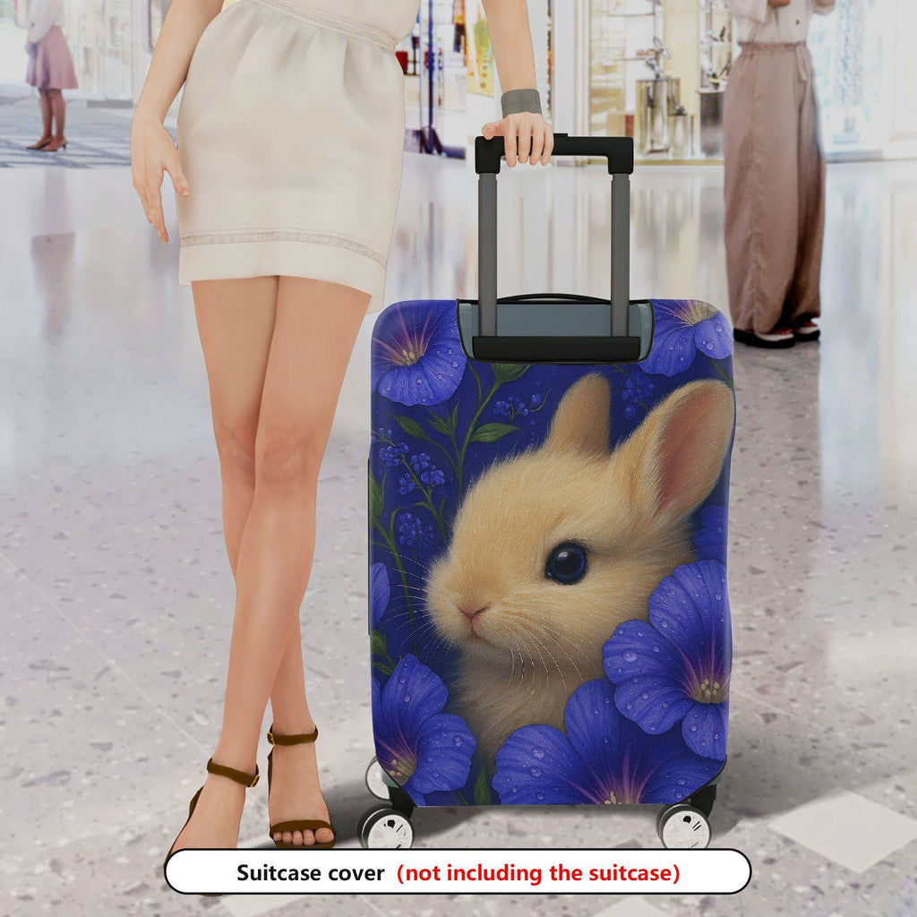 1-Piece Bunny Floral Blue Nature Cute Adorable  Suitcase Luggage Cover, Stretch Protective Sleeve
