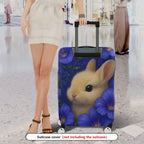 1-Piece Bunny Floral Blue Nature Cute Adorable  Suitcase Luggage Cover, Stretch Protective Sleeve