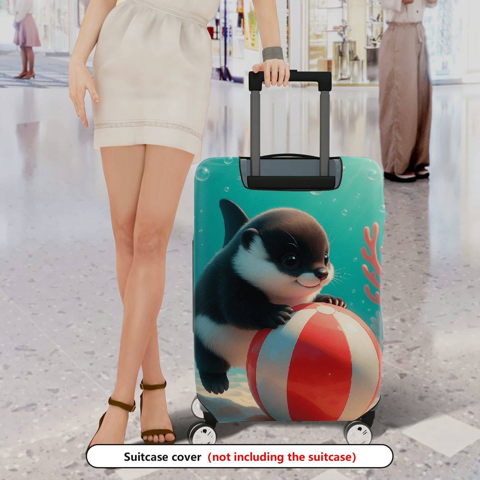 1-Piece Cute Penguin Coral Sea Bubble Beach Ball  Suitcase Luggage Cover, Stretch Protective Sleeve