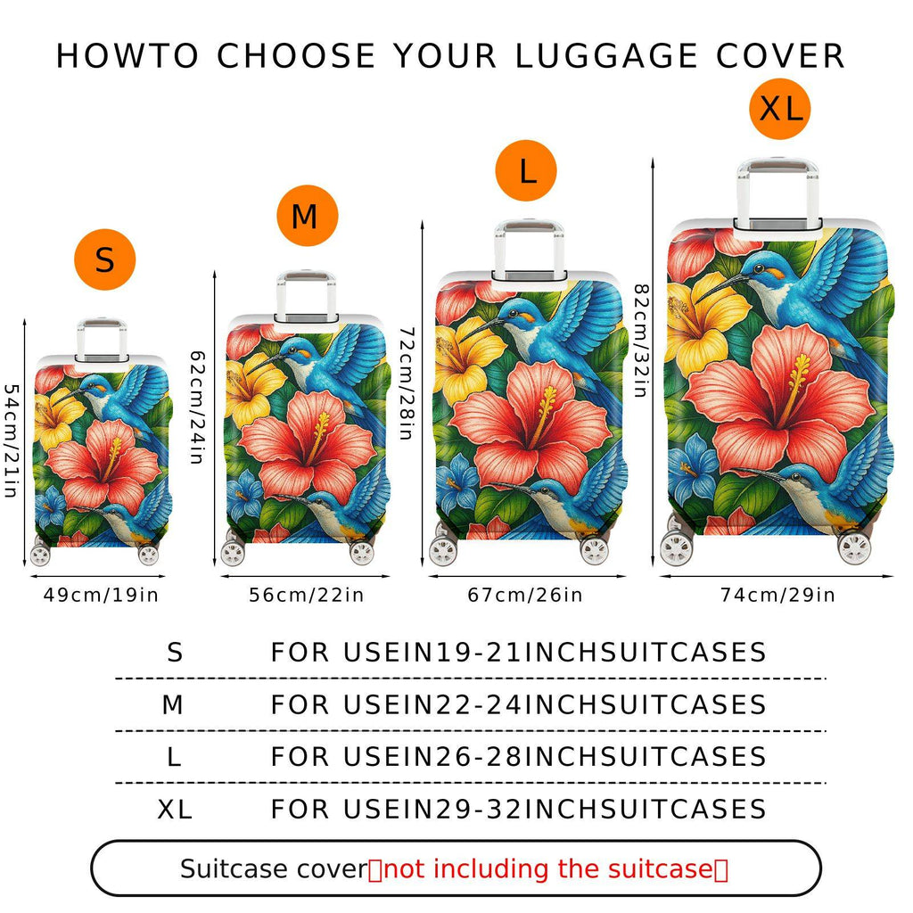 1-Piece Colorful Floral Bird Art Luggage  Suitcase Luggage Cover, Stretch Protective Sleeve