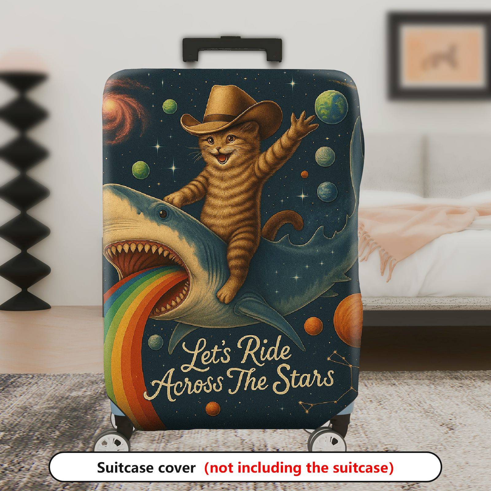 1-Piece Cosmic Cat Shark Rainbow Galaxy Spaceship  Suitcase Luggage Cover, Stretch Protective Sleeve