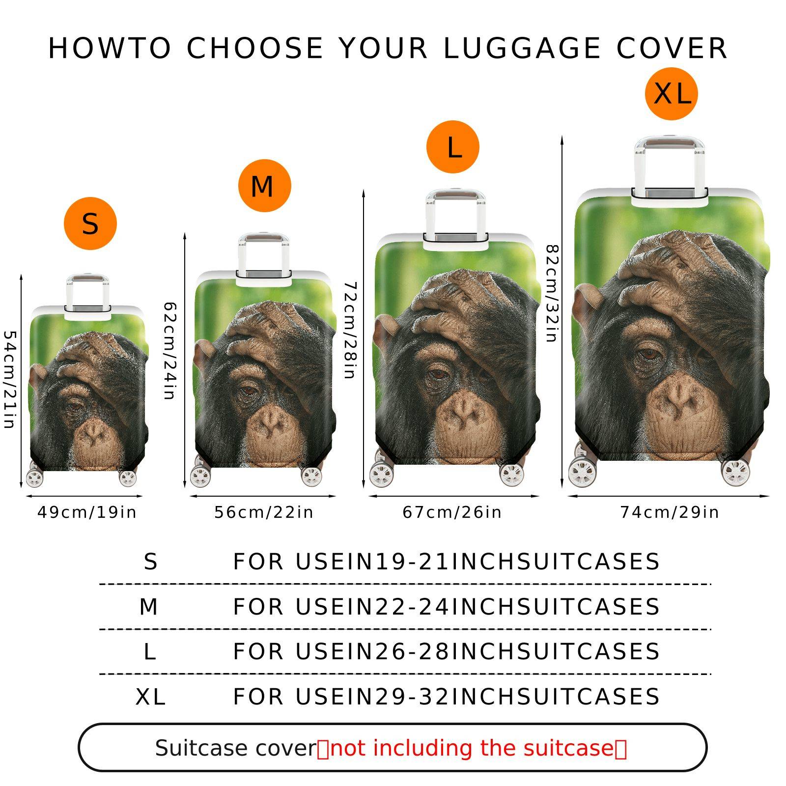 1-Piece Cute Monkey Forest Green Animal Nature Funny  Suitcase Luggage Cover, Stretch Protective Sleeve