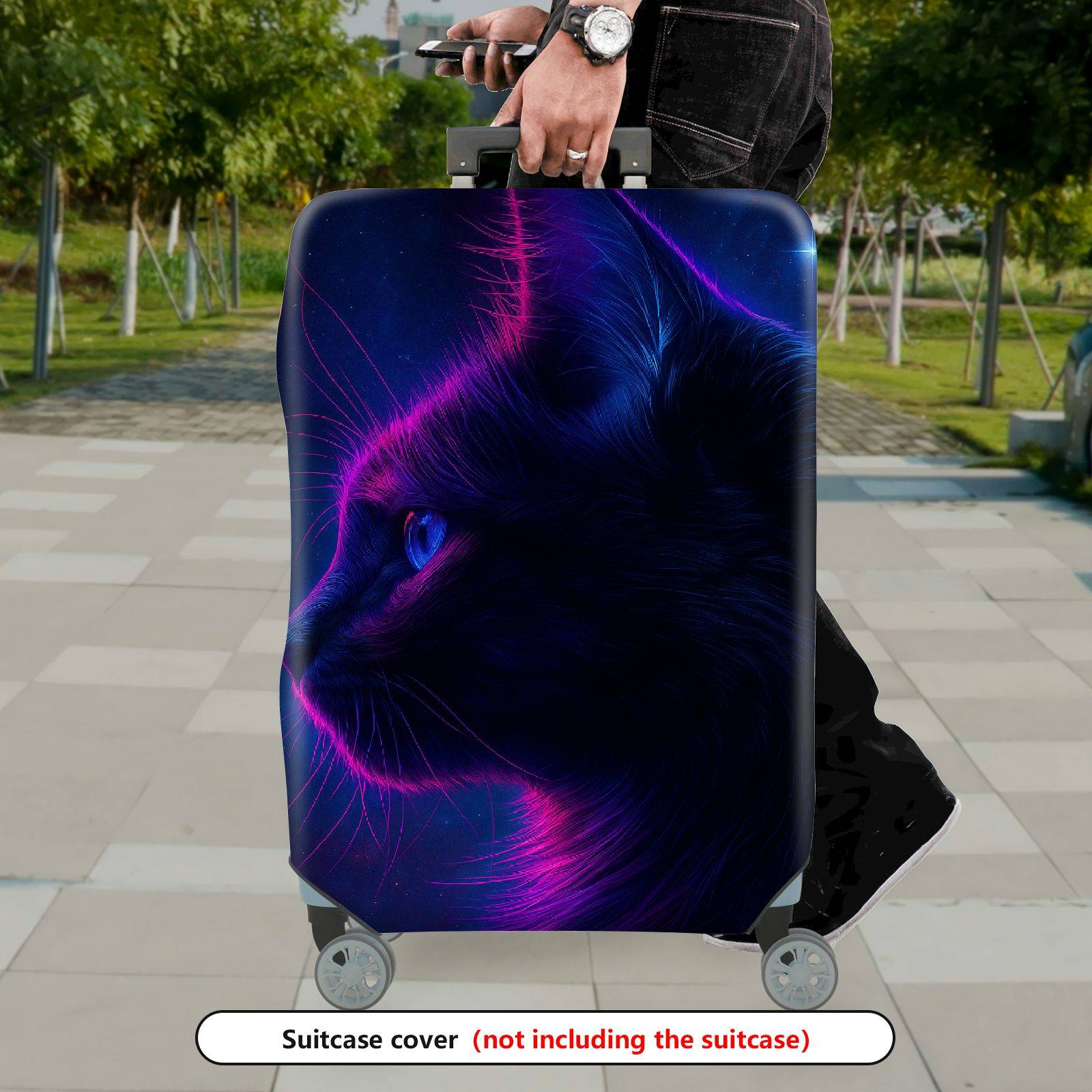 1-Piece Cosmic Cat Nebula Galaxy Space Stars  Suitcase Luggage Cover, Stretch Protective Sleeve
