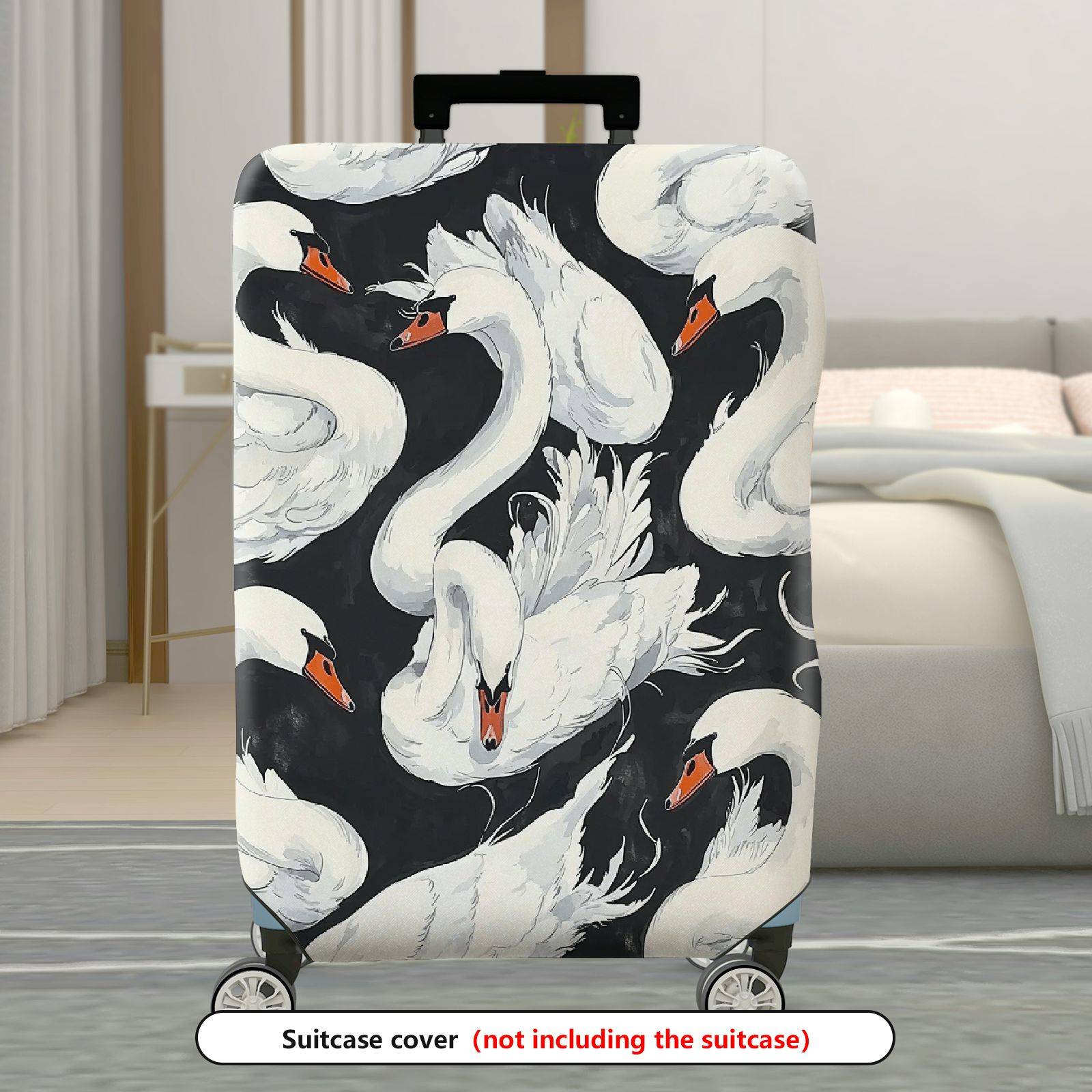 1-Piece Elegant Swan Pattern Artistic Black and White Bold Chic  Suitcase Luggage Cover, Stretch Protective Sleeve
