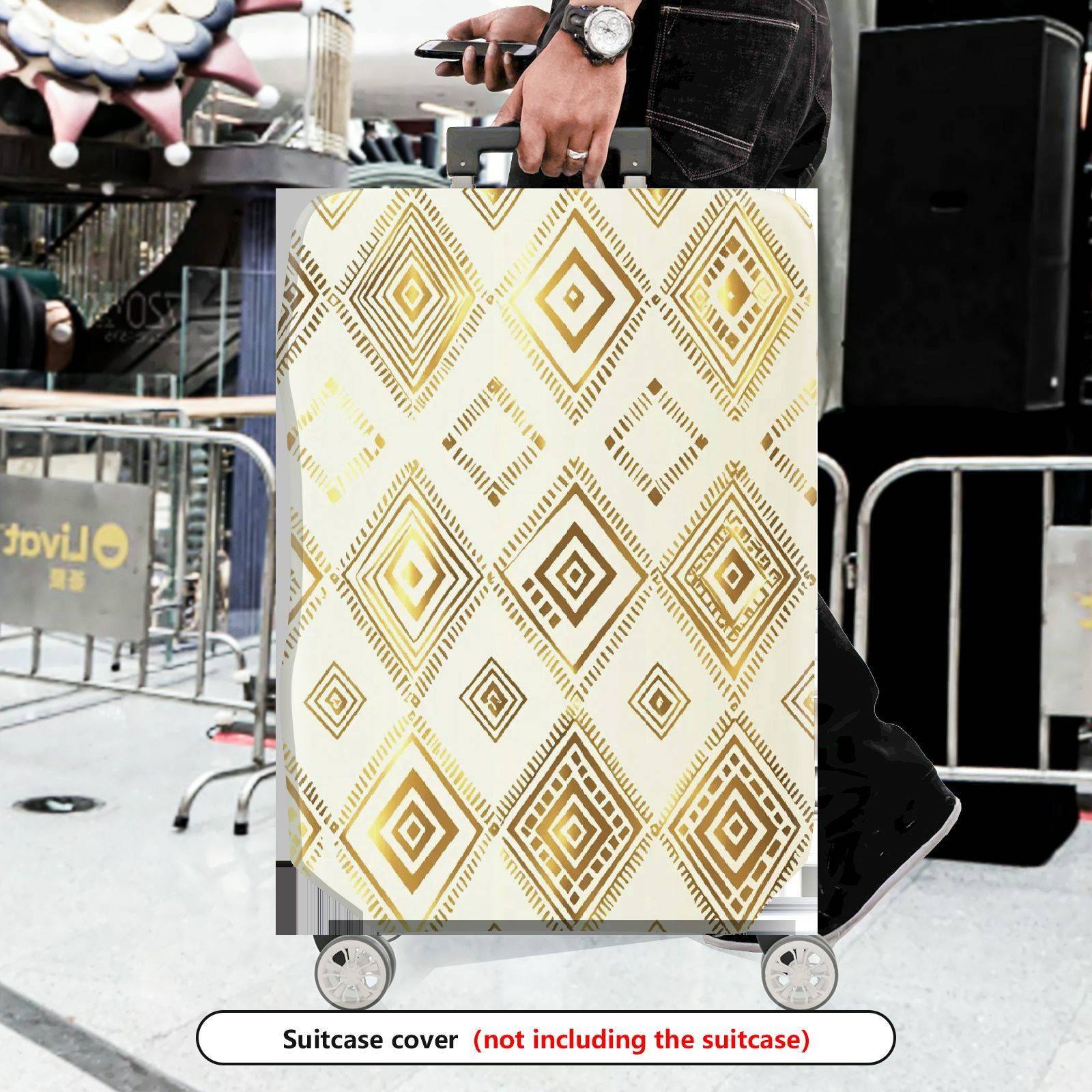 1-Piece Geometric Gold Diamond Pattern Travel Luggage  Suitcase Luggage Cover, Stretch Protective Sleeve