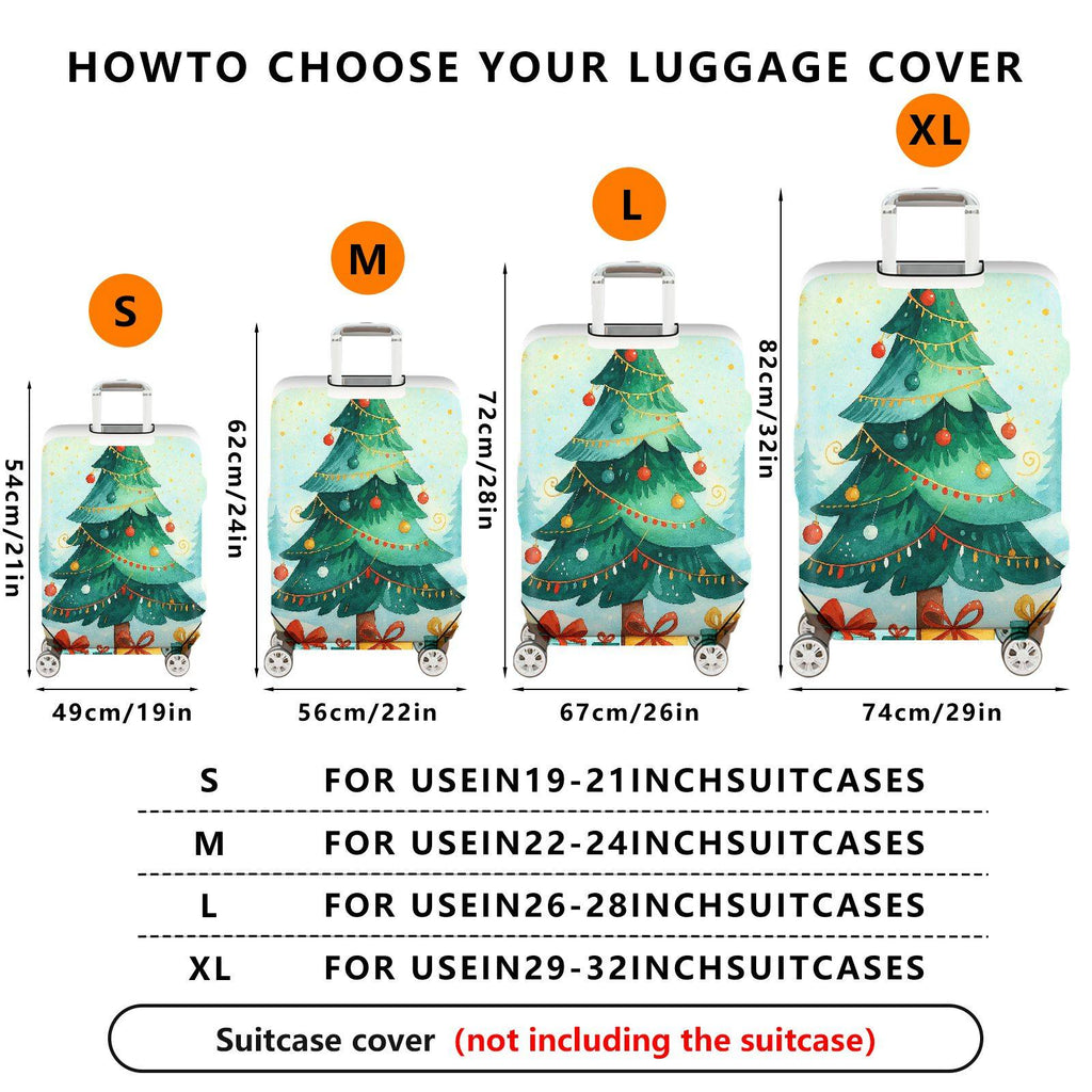 1-Piece Christmas Tree Festive Holiday Snow Winter Colorful  Suitcase Luggage Cover, Stretch Protective Sleeve