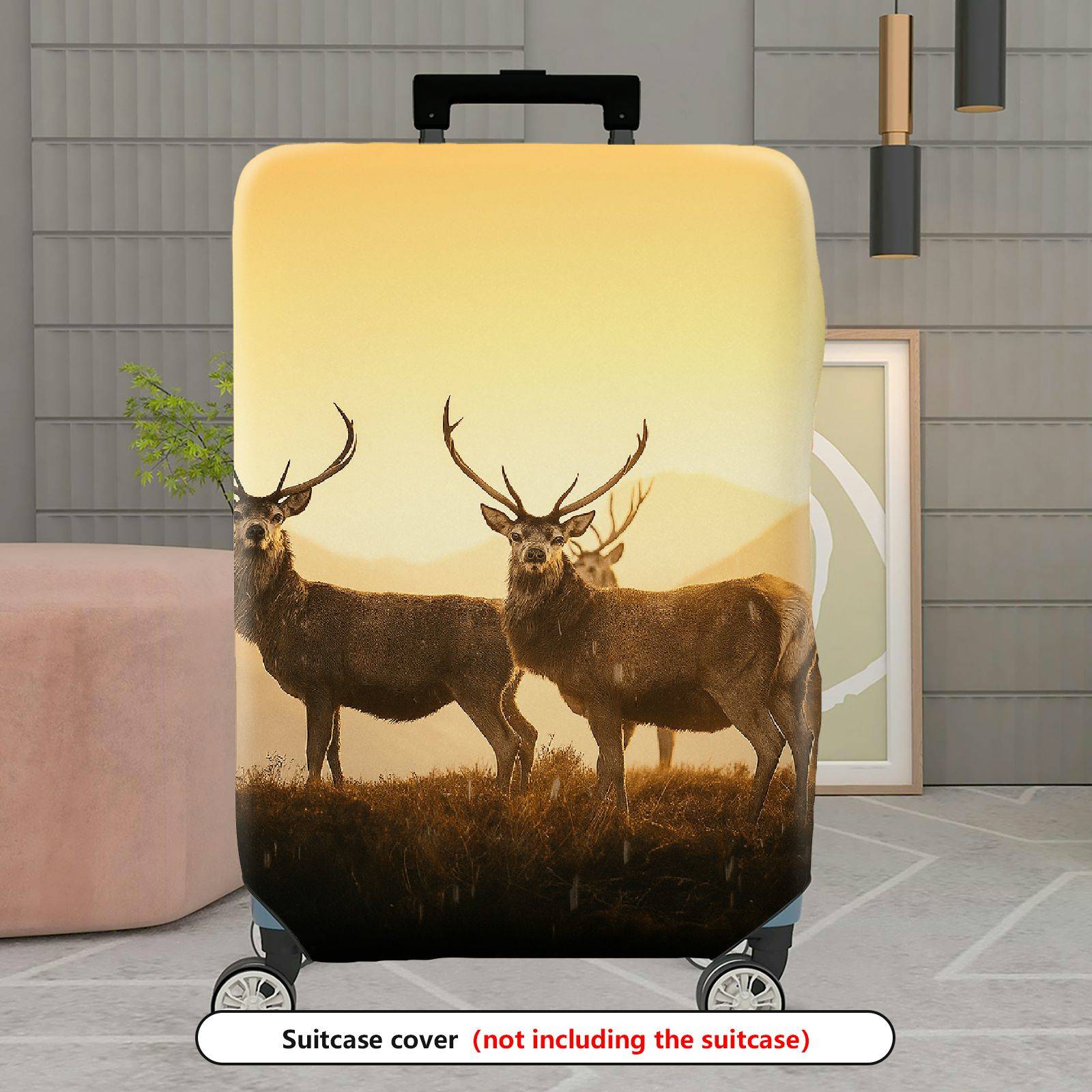 1-Piece Elegant Deer Mountain Nature Landscape Wildlife Sunlight  Suitcase Luggage Cover, Stretch Protective Sleeve