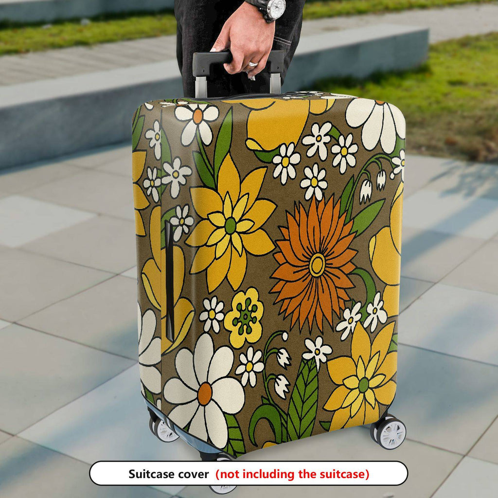 1-Piece Floral Pattern Retro Vintage Colorful Artistic Luggage  Suitcase Luggage Cover, Stretch Protective Sleeve