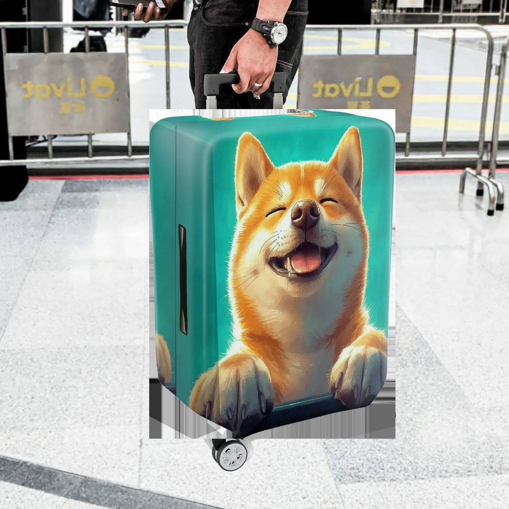 1-Piece Cute Pet Dog Animal Art Blue Luggage  Suitcase Luggage Cover, Stretch Protective Sleeve