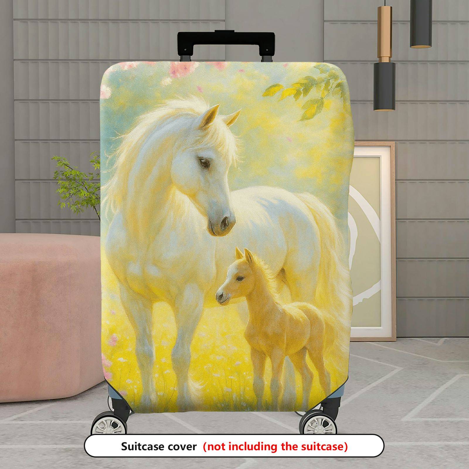 1-Piece Horse Nature Pastoral Floral Artistic  Suitcase Luggage Cover, Stretch Protective Sleeve