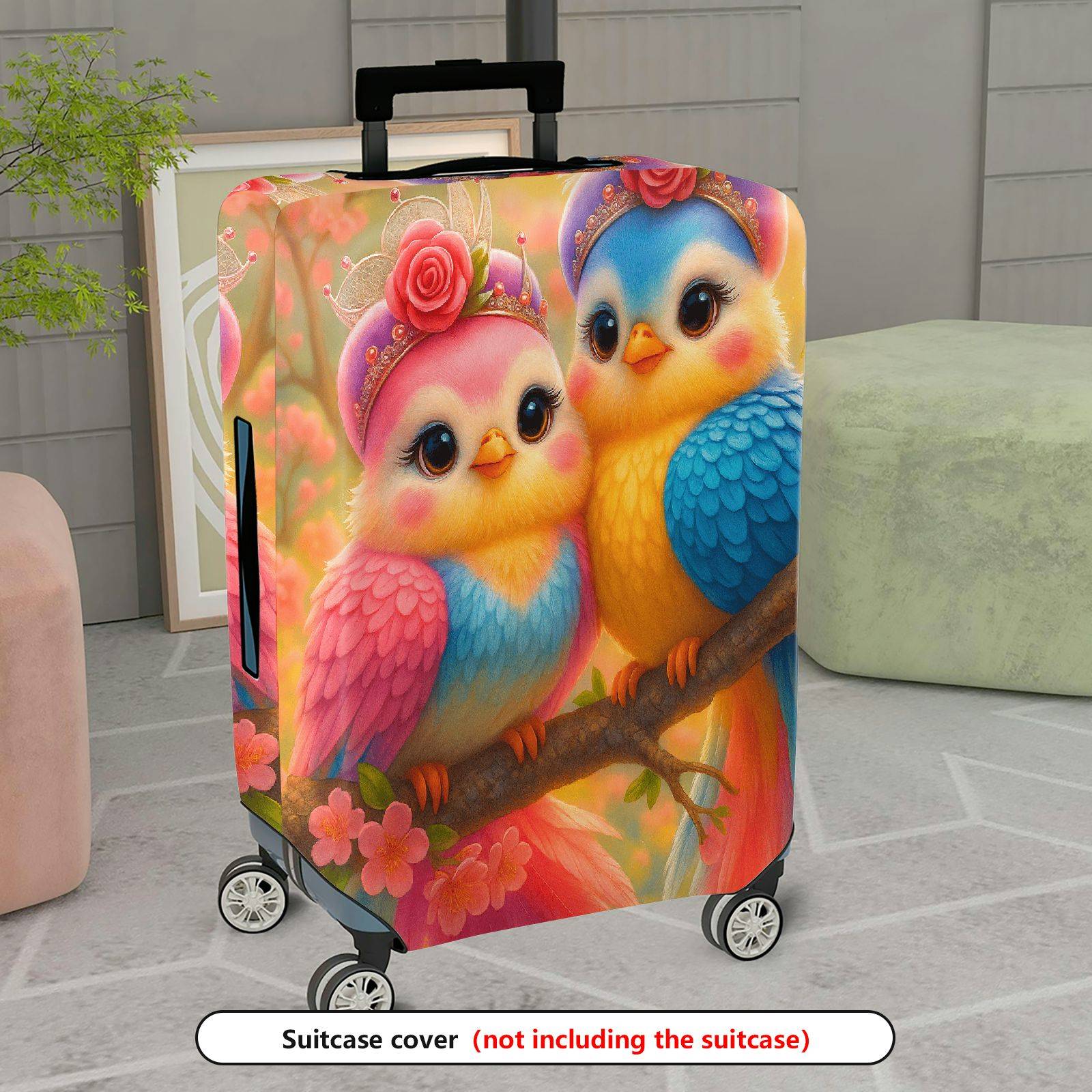 1-Piece Colorful Bird Floral Nature Artistic Cute  Suitcase Luggage Cover, Stretch Protective Sleeve