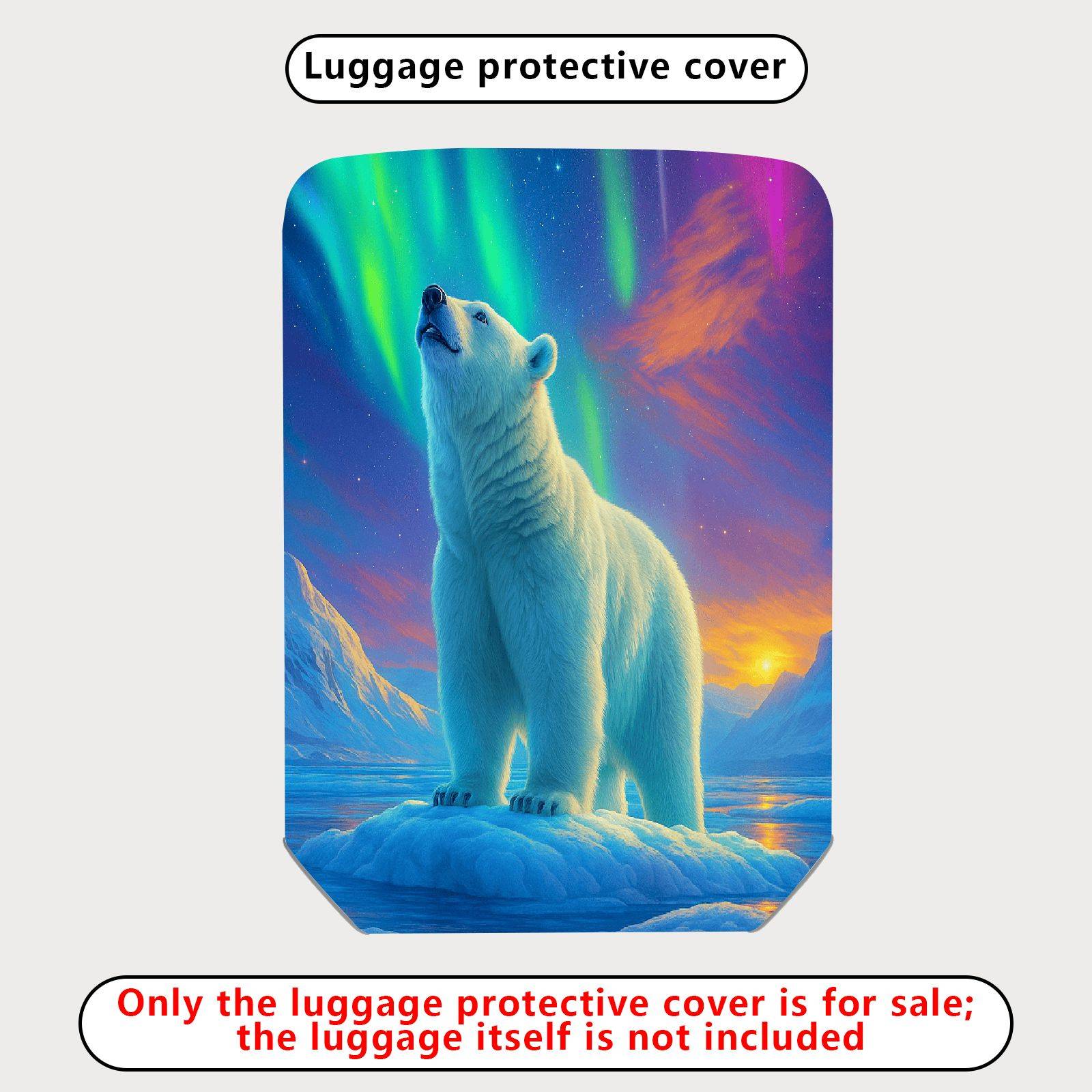 1-Piece Polar Bear Aurora Landscape Nature Wildlife  Suitcase Luggage Cover, Stretch Protective Sleeve