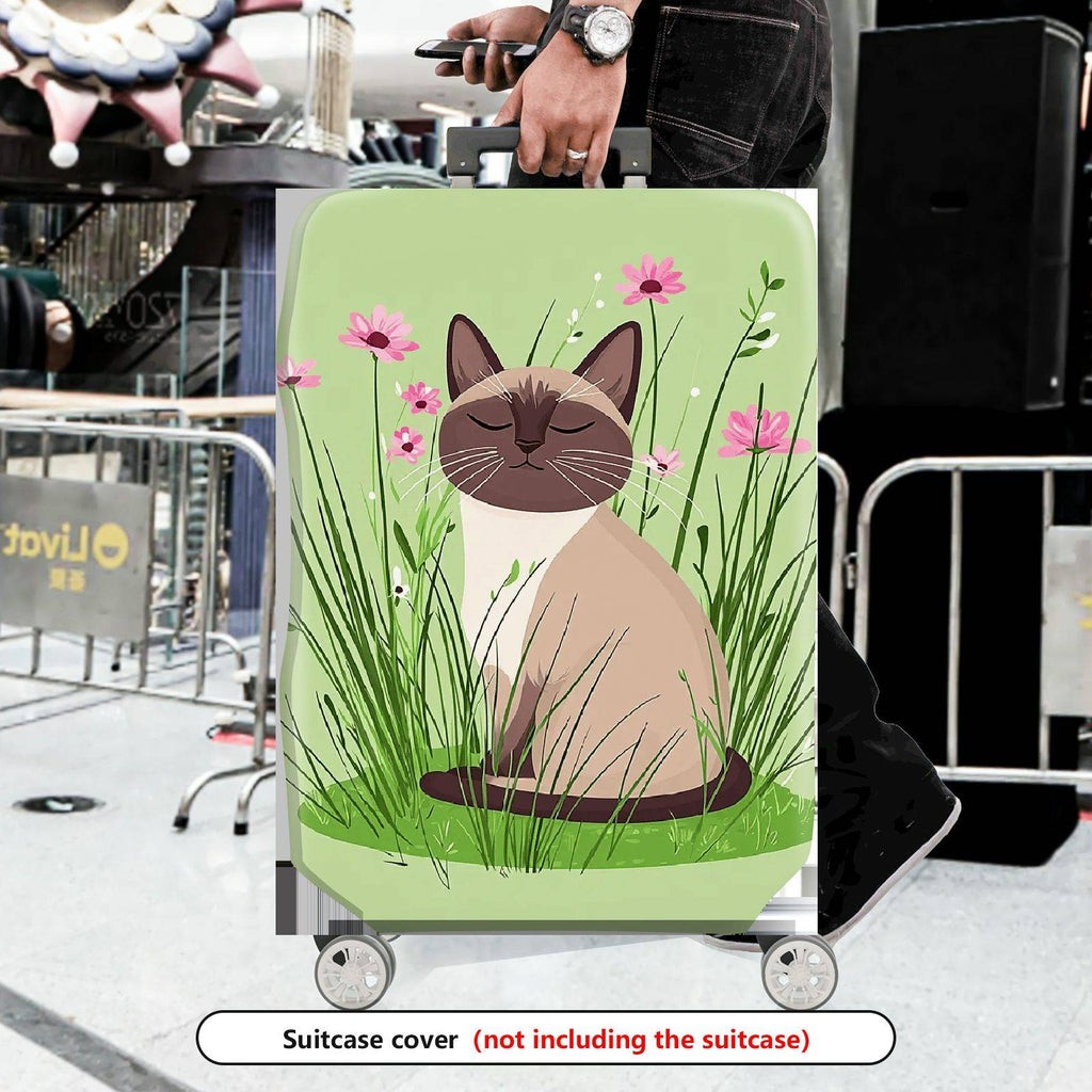 1-Piece Cat Floral Green Nature Cute Whimsical  Suitcase Luggage Cover, Stretch Protective Sleeve