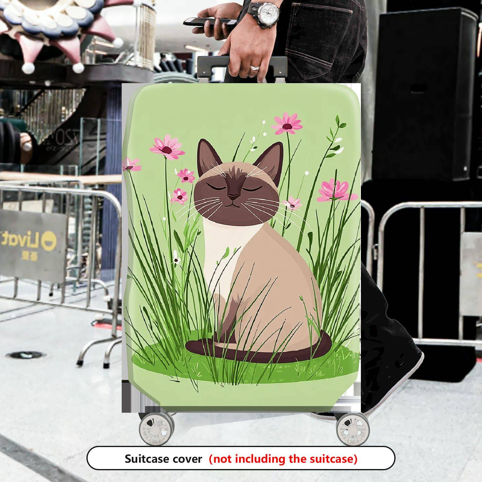 1-Piece Cat Floral Green Nature Cute Whimsical  Suitcase Luggage Cover, Stretch Protective Sleeve