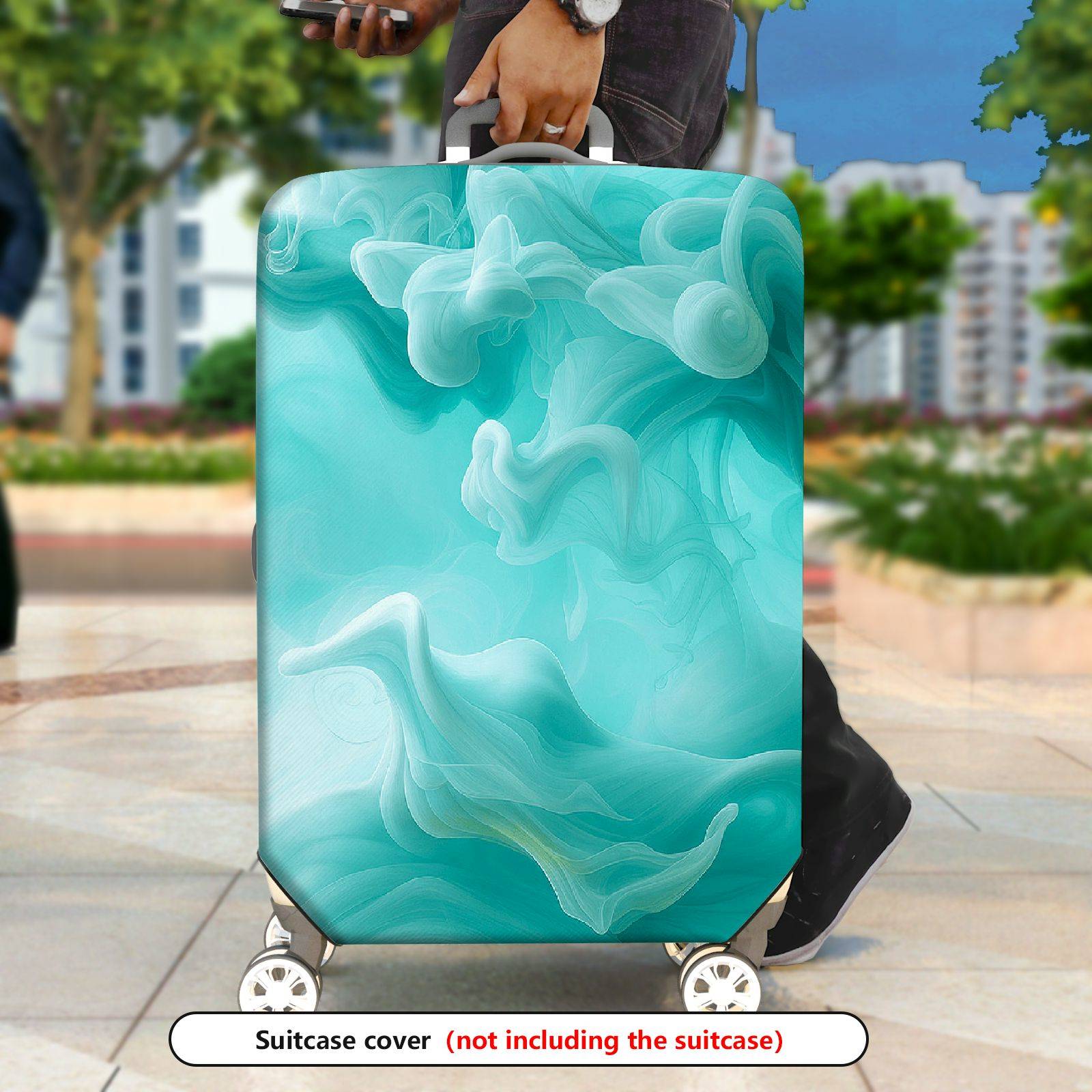 1-Piece Aqua Swirl Abstract Artistic Elegant Stylish Blue  Suitcase Luggage Cover, Stretch Protective Sleeve