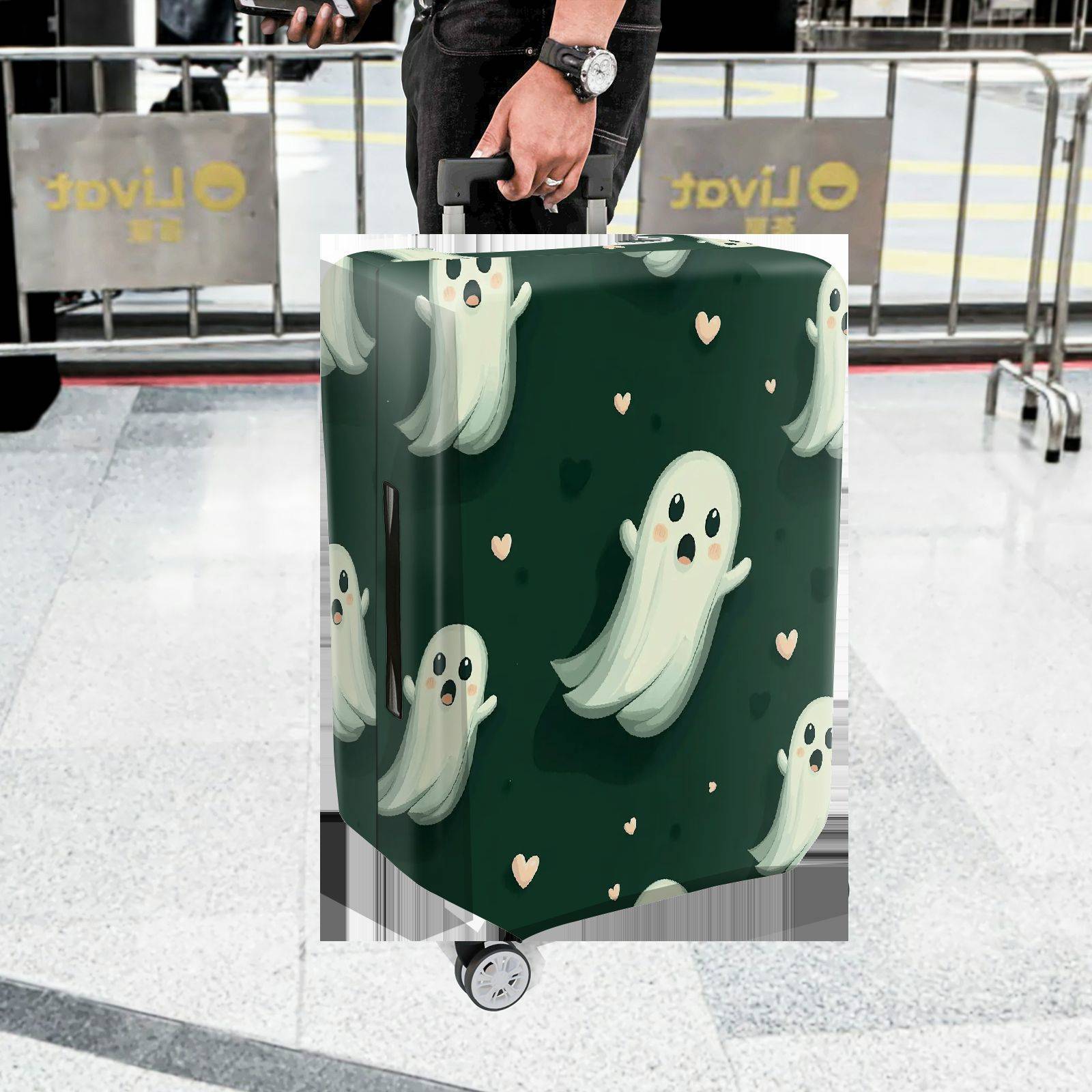 1-Piece Ghost Heart Cute Fun Unique Spooky  Suitcase Luggage Cover, Stretch Protective Sleeve
