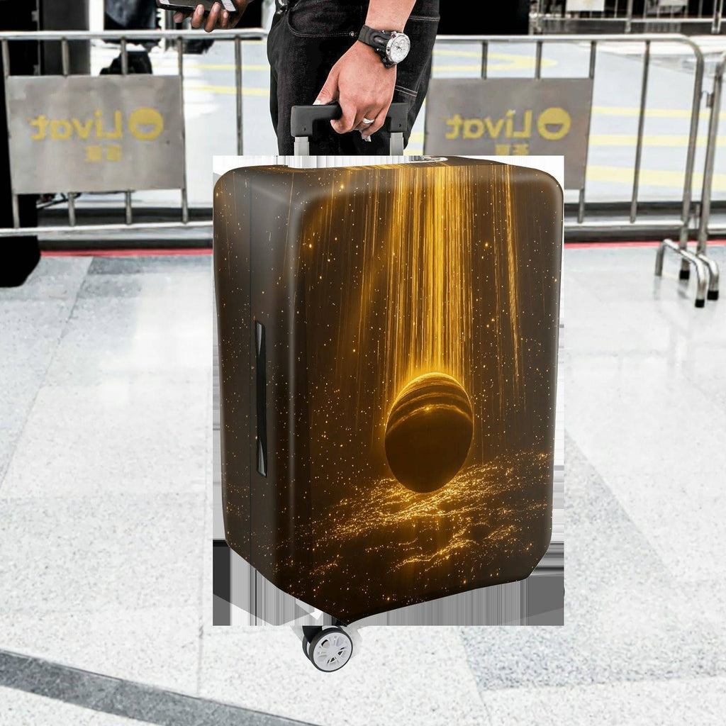1-Piece Cosmic Galaxy Starry Golden Planet Nebula Traveler  Suitcase Luggage Cover, Stretch Protective Sleeve