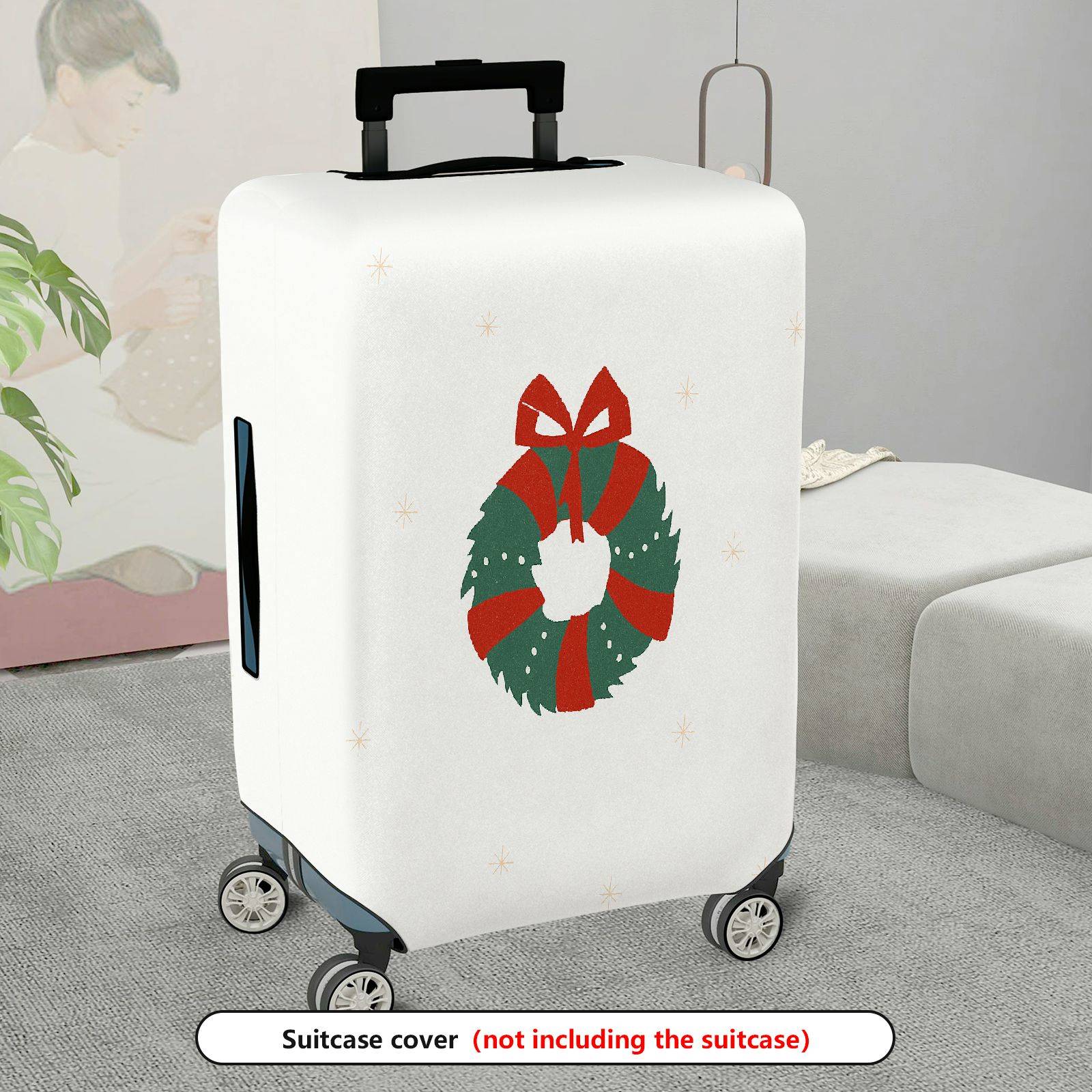 1-Piece Christmas Wreath Bow Snowflakes Holiday  Suitcase Luggage Cover, Stretch Protective Sleeve