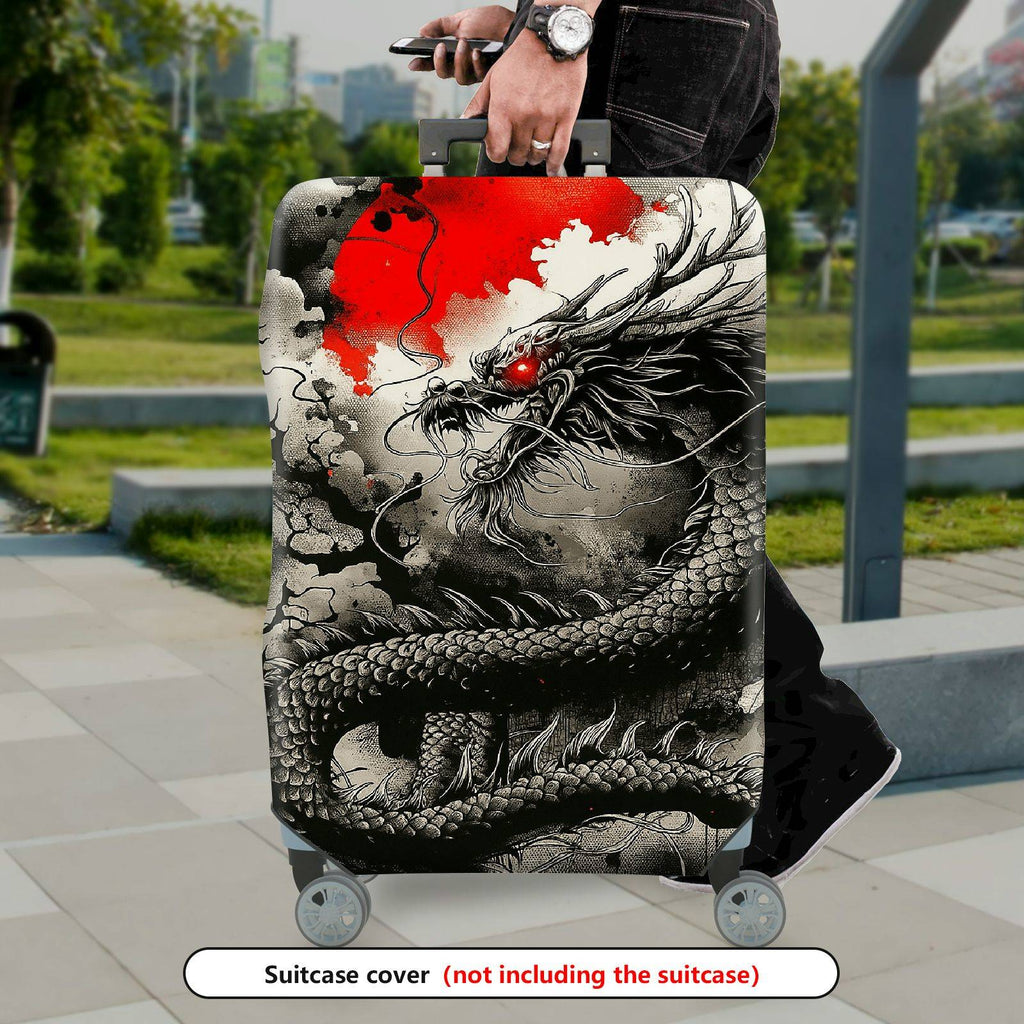 1-Piece Dragon Abstract Red Black Grey Artistic Mythical Creature Battle  Suitcase Luggage Cover, Stretch Protective Sleeve