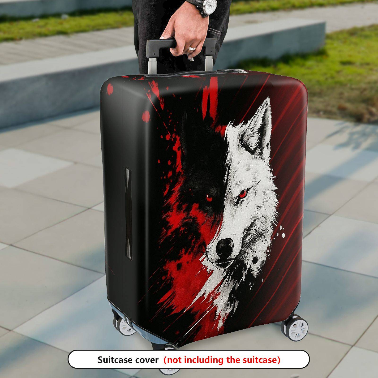 1-Piece Red Black Wolf Animal Abstract Stylish Cool Artistic  Suitcase Luggage Cover, Stretch Protective Sleeve