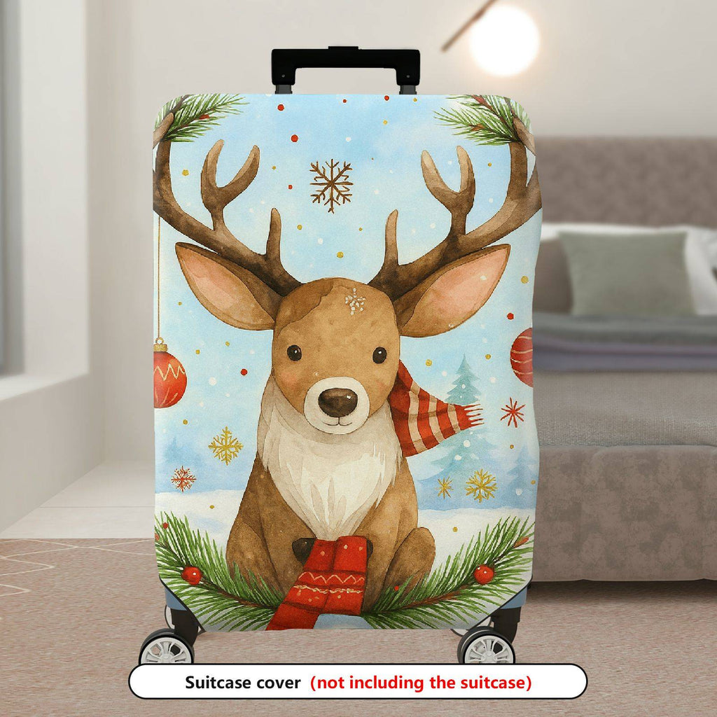 1-Piece Reindeer Winter Snowflakes Ornaments Holiday  Suitcase Luggage Cover, Stretch Protective Sleeve