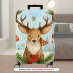 1-Piece Reindeer Winter Snowflakes Ornaments Holiday  Suitcase Luggage Cover, Stretch Protective Sleeve