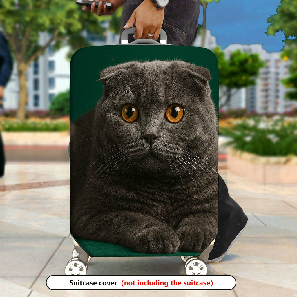 1-Piece Cute Cat Green Furry Animal Stylish  Suitcase Luggage Cover, Stretch Protective Sleeve