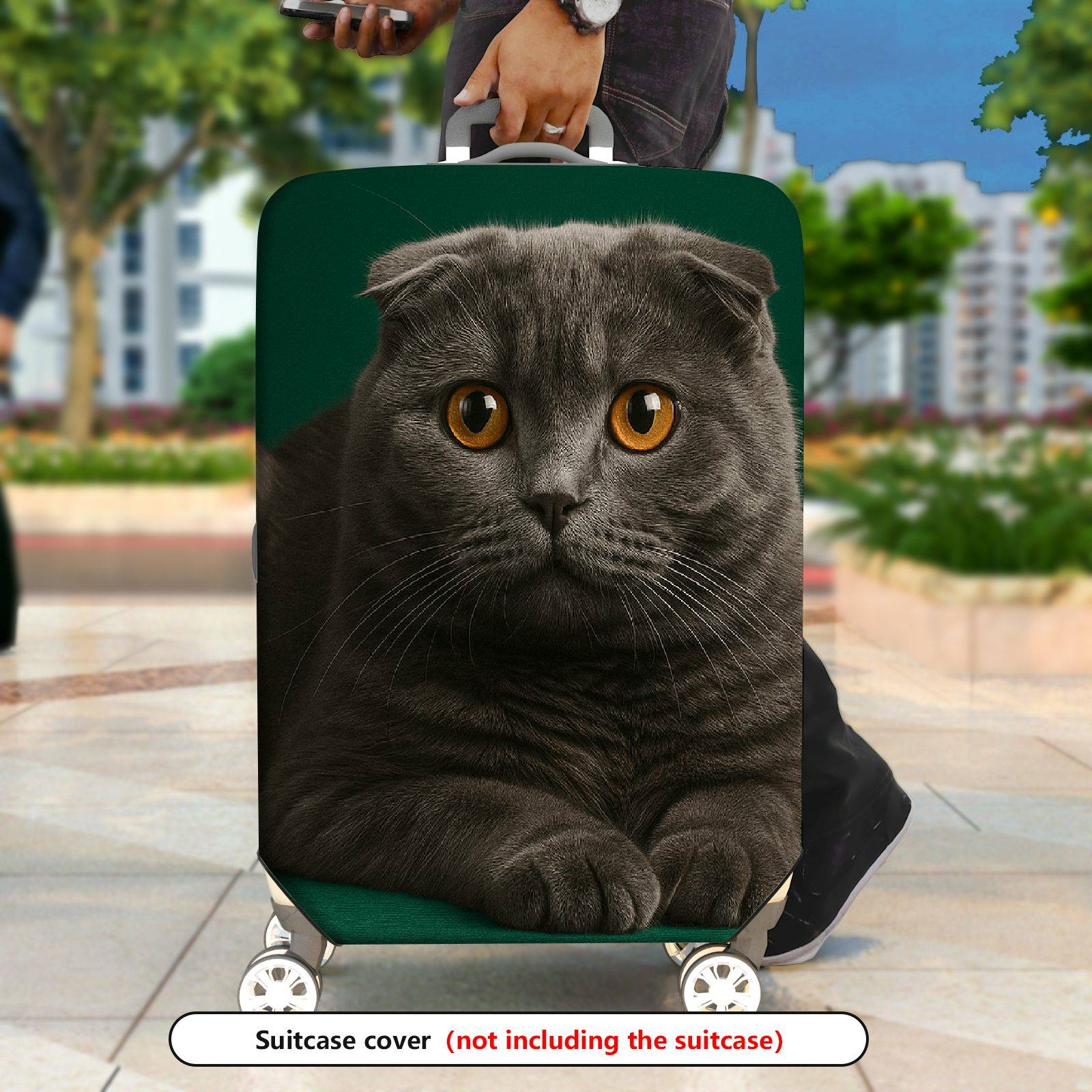1-Piece Cute Cat Green Furry Animal Stylish  Suitcase Luggage Cover, Stretch Protective Sleeve