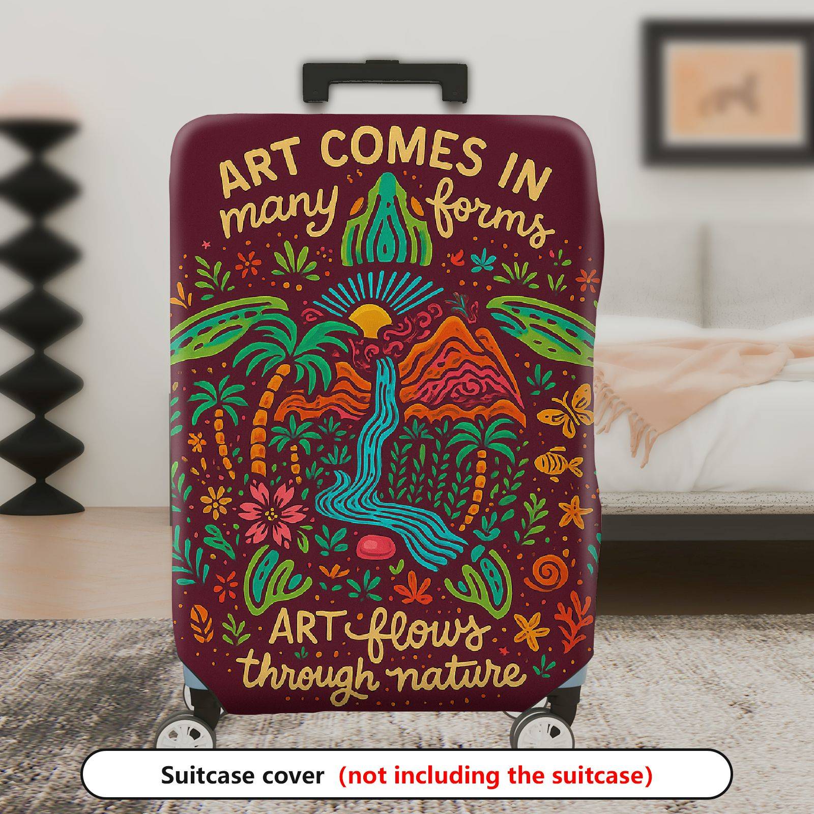 1-Piece Artistic Nature Colorful Flow Tropical Botanical Travel  Suitcase Luggage Cover, Stretch Protective Sleeve