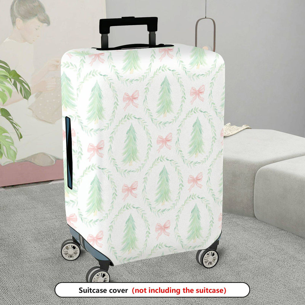 1-Piece Christmas Tree Bow Wreath Festive Holiday  Suitcase Luggage Cover, Stretch Protective Sleeve