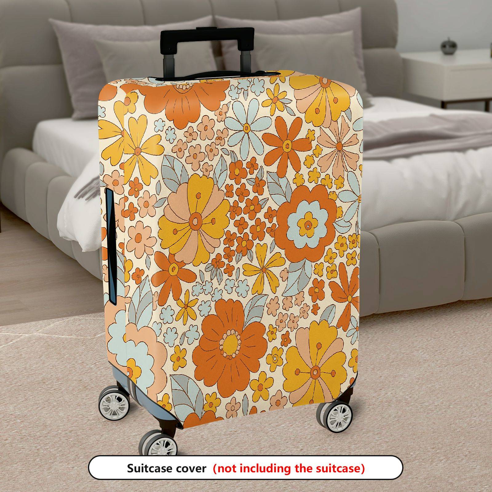 1-Piece Retro Floral Pattern Vibrant Colorful Decorative Travel Essentials  Suitcase Luggage Cover, Stretch Protective Sleeve