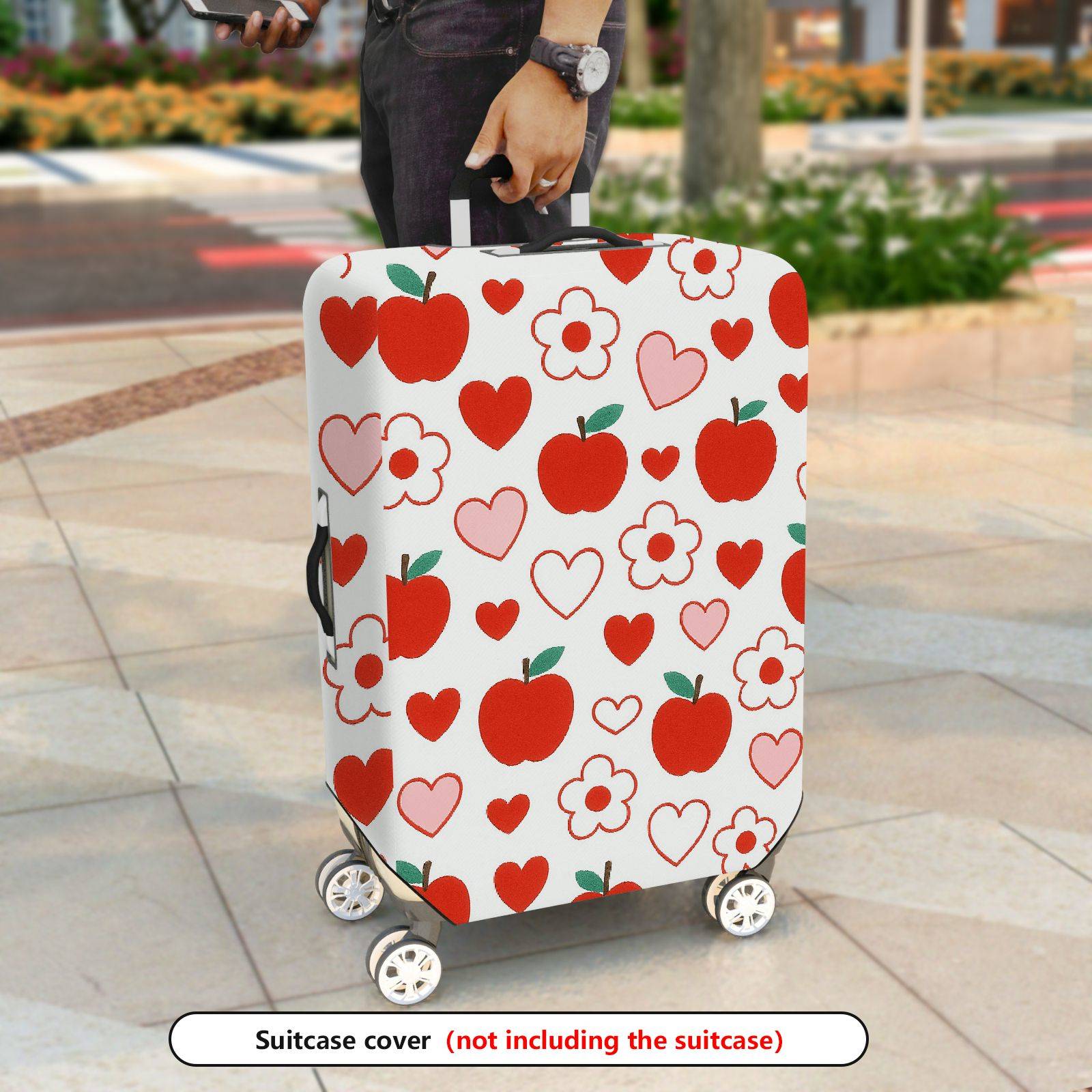 1-Piece Apple Heart Flower Love Red White  Suitcase Luggage Cover, Stretch Protective Sleeve