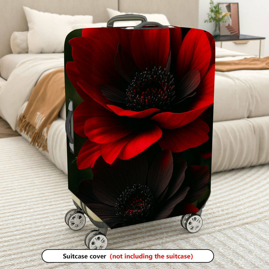 1-Piece Floral Red Black Flower Elegant Bold  Suitcase Luggage Cover, Stretch Protective Sleeve