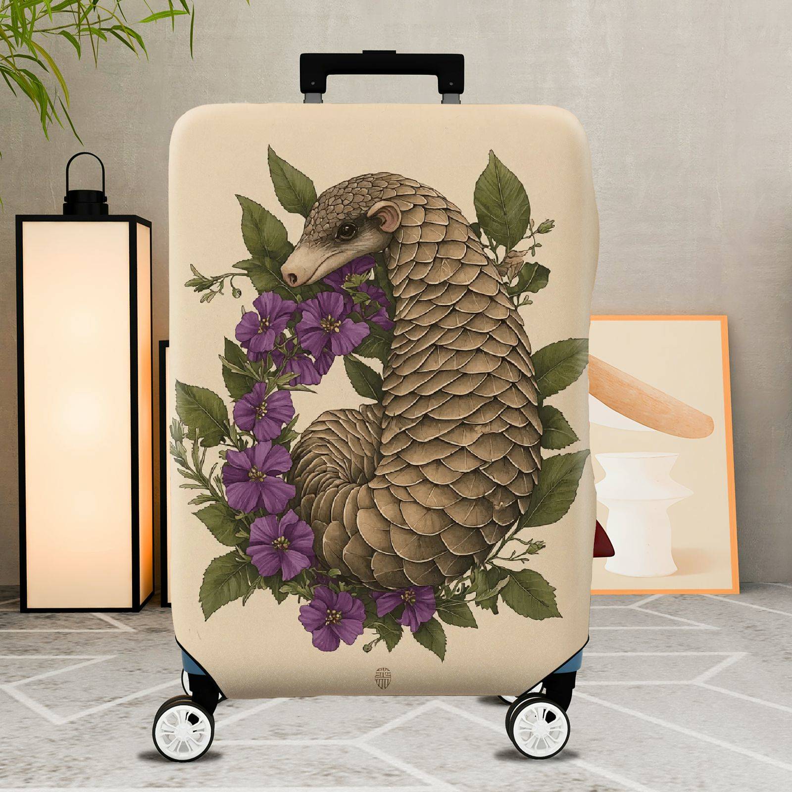 1-Piece Animal Floral Nature Artistic Vintage Pangolin  Suitcase Luggage Cover, Stretch Protective Sleeve